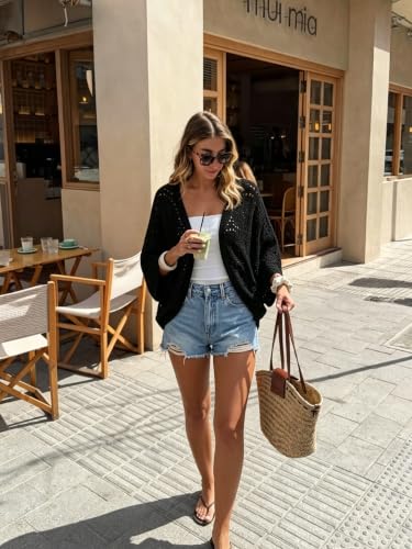 Image of Womens Crochet Cardigan Lightweight Summer 3 /4 Sleeve Cover Up