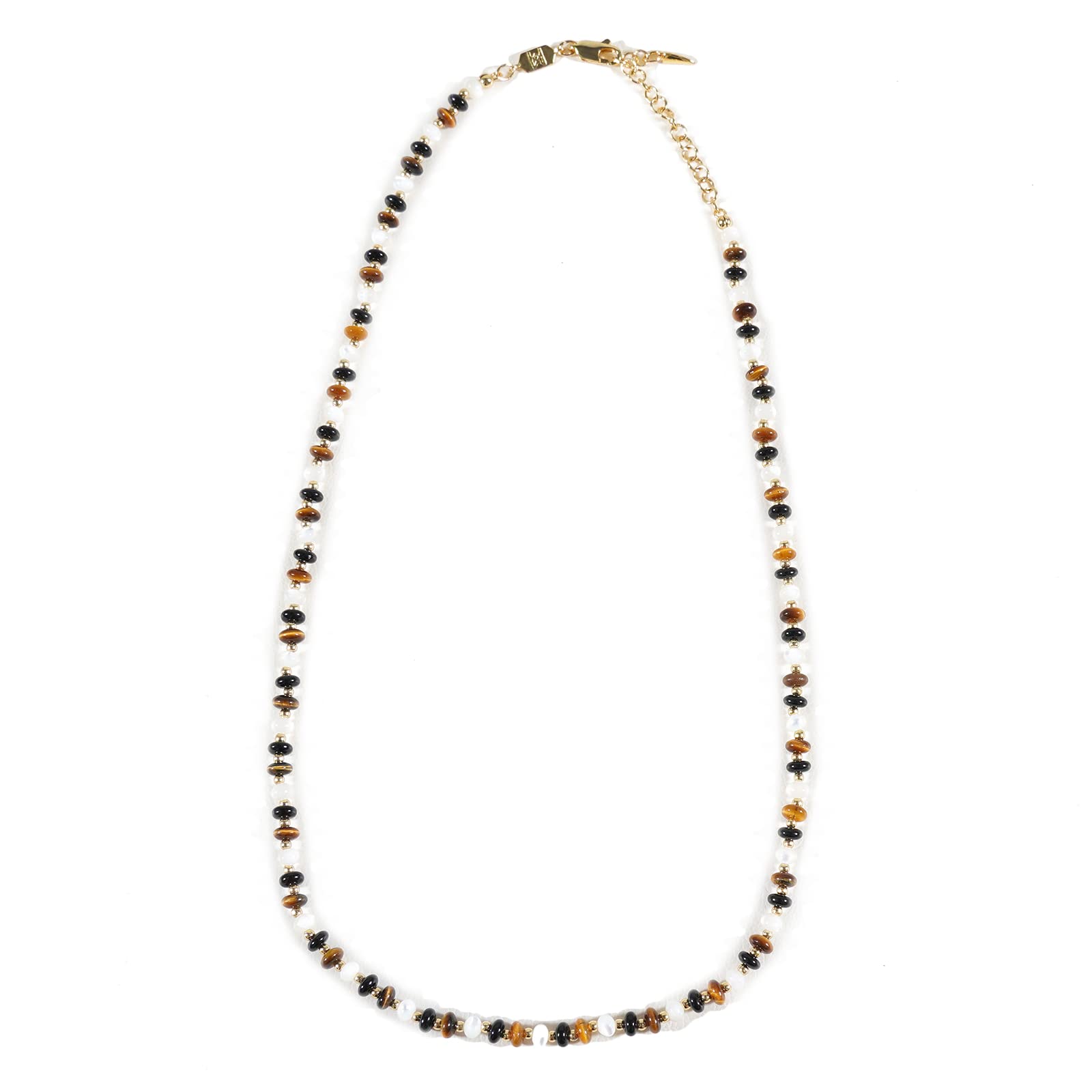 SoulnioiSoulnioi Healing Crystal Natural Tiger Eye Crystal White Fritillary Black Agate Stone Beads Long Necklace for Reiki Luck Decor Beauty Gift