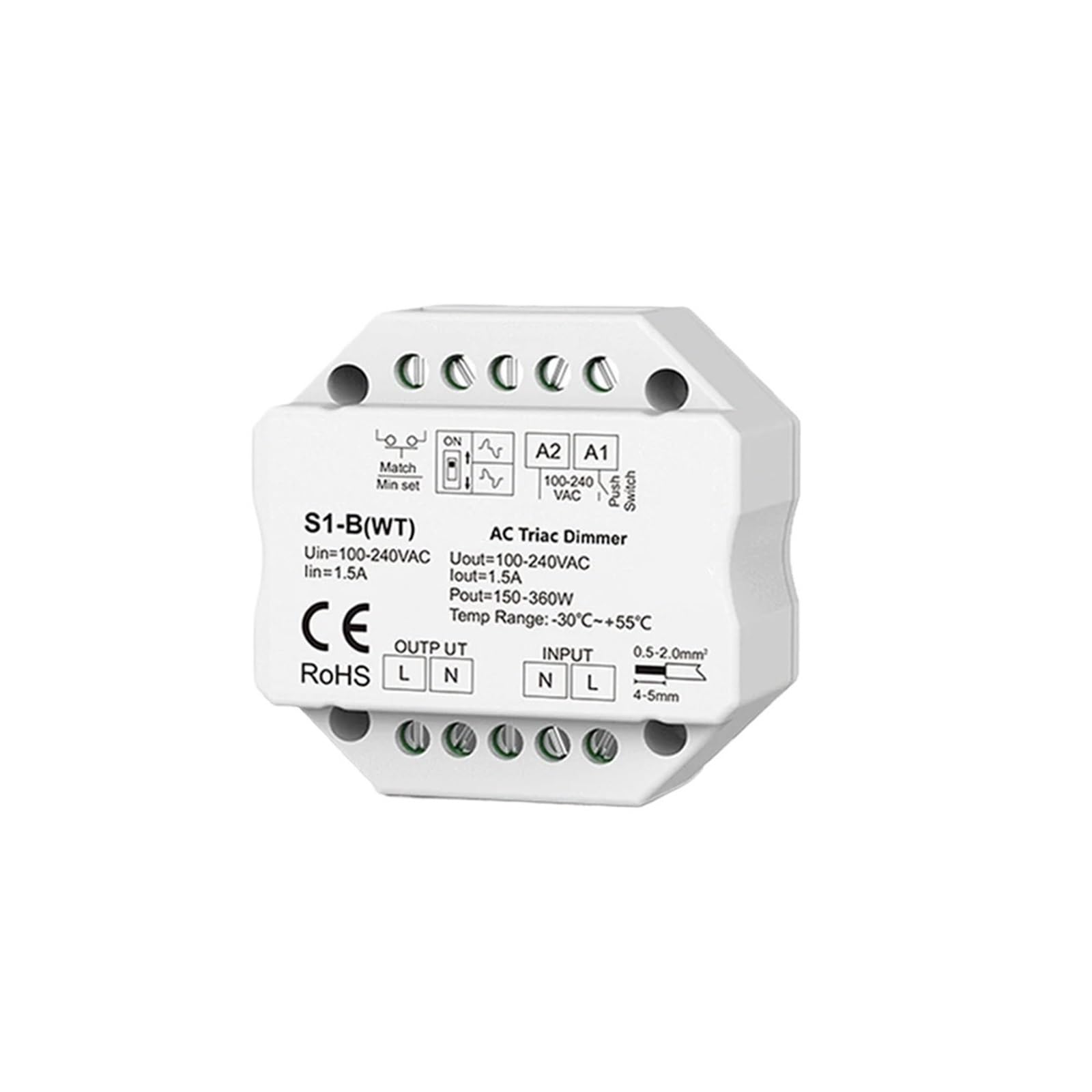 Interruptor atenuador Triac AC con perilla giratoria suave y control remoto RF 2,4G S1-B(WT)