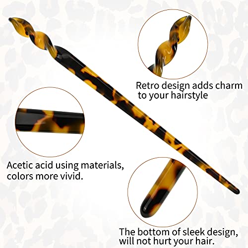 16 PCS Acetate Hair Sticks Tortoise Shell Retro Hairpins for Women Vintage Leopard Print Retro French Hair Forks Disk Hair Chopstick Pins for Thin Thick Hair DIY Accessory (8 Design) - Thumbnail 4