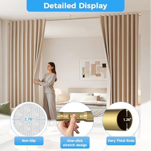 Image of AIZESI 41-86 Inch Heavy Duty Gold Tension Curtain Rod - No Drilling, Adjustable, Rust-Proof for Outdoor, Living Room, Bathroom