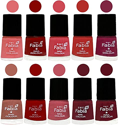 Image of SMC Fabia ALL IN ONE (PACK OF 10), Long Lasting Glossy Nail Polish, 6 ml Each, All Vibrant Colours,02335