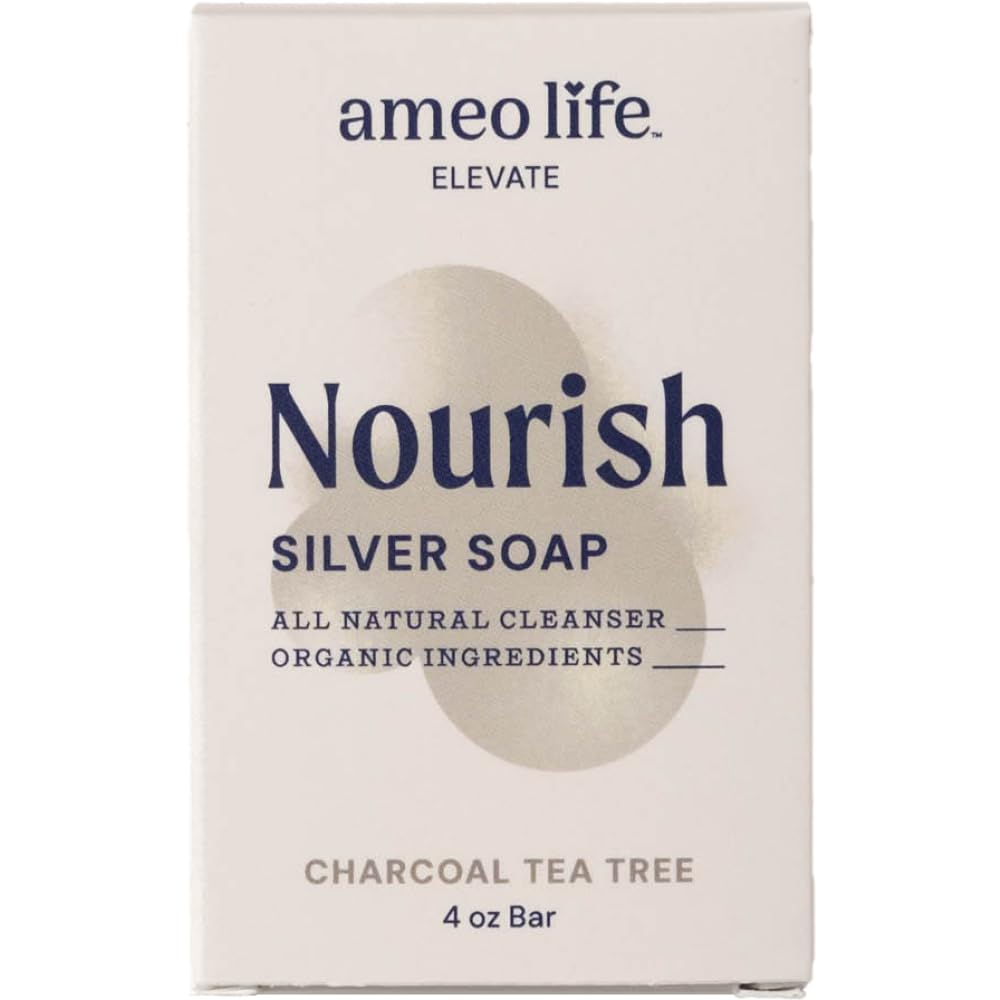 Ameo Life Charcoal Tea Tree Silver Soap with 30 ppm Silver - Naturally Cleanses the Skin, 4 oz Colloidal Silver Soap Bar for Women and Men