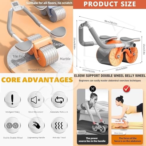 Abs Roller for Men & Women Professional Ab Roller Automatic Rebound With Elbow Support, Timer, Mobile Holder, Knee Mat Abs Roller Wheel Abs Workout Equipment Abdomen Exercise Equipment for Home 5 51z5IMsLQsL