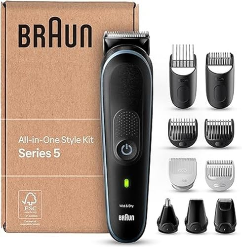 Image of Braun Series 5 All-in-One Beard Care Bodygroomer Set, Trimmer /Hair Trimmer Men, Hair Trimmer, 10-in-1 Beard Trimmer (Recyclable Packaging), 100 Minutes Runtime, Gift Man, MGK5445