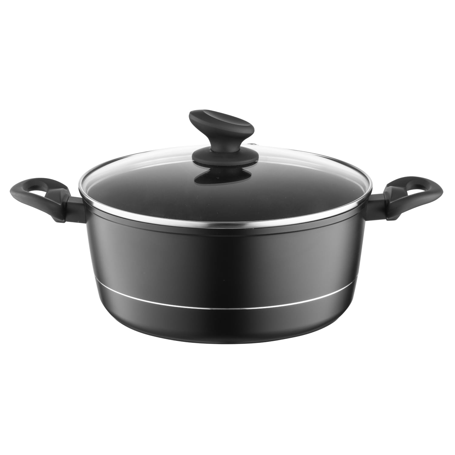 FLORINA Aluminium Topf (6,5 l) 28 cm I Kochtopf DELUX mit Glasdeckel I Messbecher & Antikratz-Beschichtung I Topf mit Induktionsboden I Geeignet für Induktionsherd, Gasherd und Elektroherd (Schwarz)