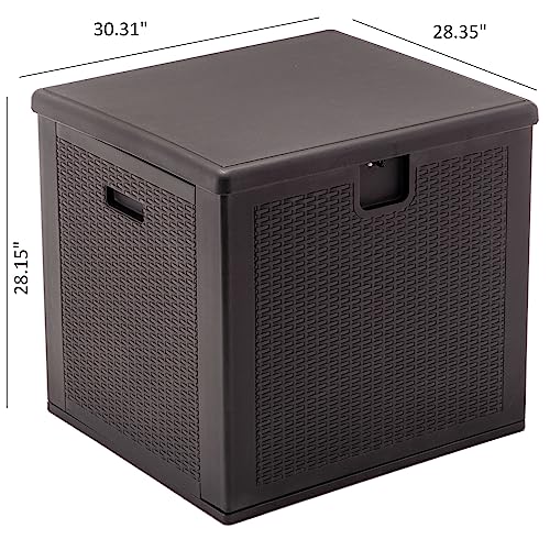 BTEXPERT 80 Gallon Large Deck Box Outdoor Storage Container for Patio Furniture Cushions Garden Tools Pool Supplies Sports Equipment Waterproof Lockable Steel Metal insert rod UV Resistant Resin