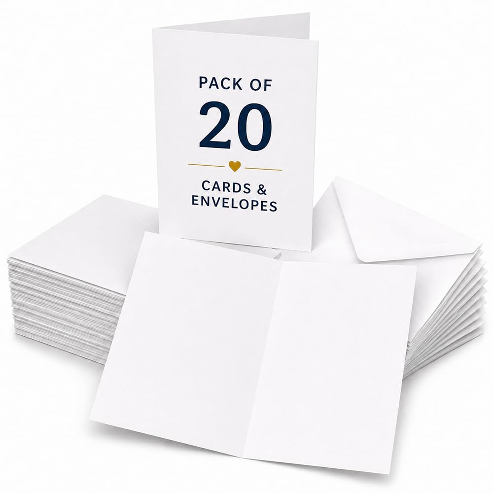 Blank Cards and Envelopes 5x7-20 Pack | Blank Cards for Card Making Craft Cards and Envelopes | Make Your Own Cards White 350gsm