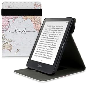 kwmobile hoes compatibel met Kobo Clara HD – Hoesje voor ereader in zwart/meerkleurig – Travel Wereldkaart