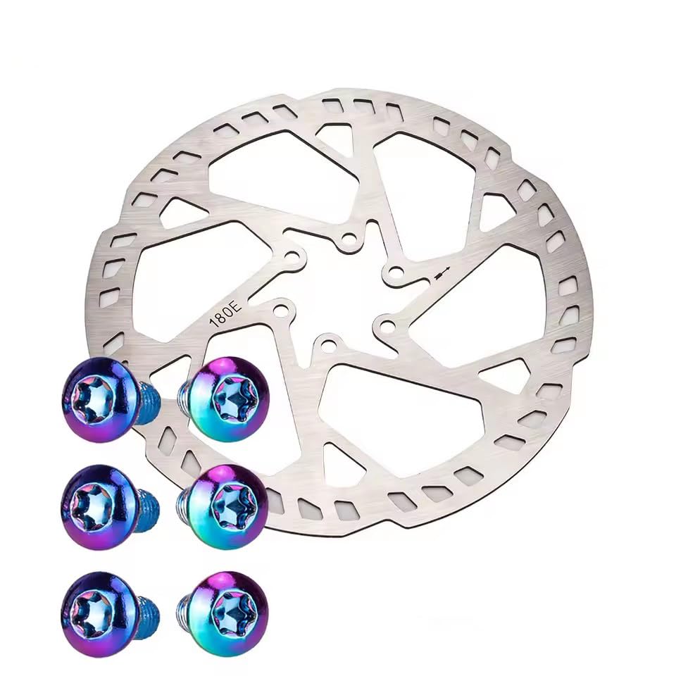 ZTTO 180mm Bike Disc Brake Rotor Thicken 2.3mm, More Durable Stainless Steel Bicycle Disc Brake Rotor with Colored Bolts for Road Bike, Mountain Bike, MTB, BMX (180mm)