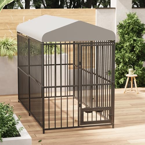 Large Outdoor Dog Kennel with Waterproof Cover, Large Dog House with Feeding Doors, Heavy Duty Dog Enclosures for Garden Backyard Courtyard（8×4×6FT）