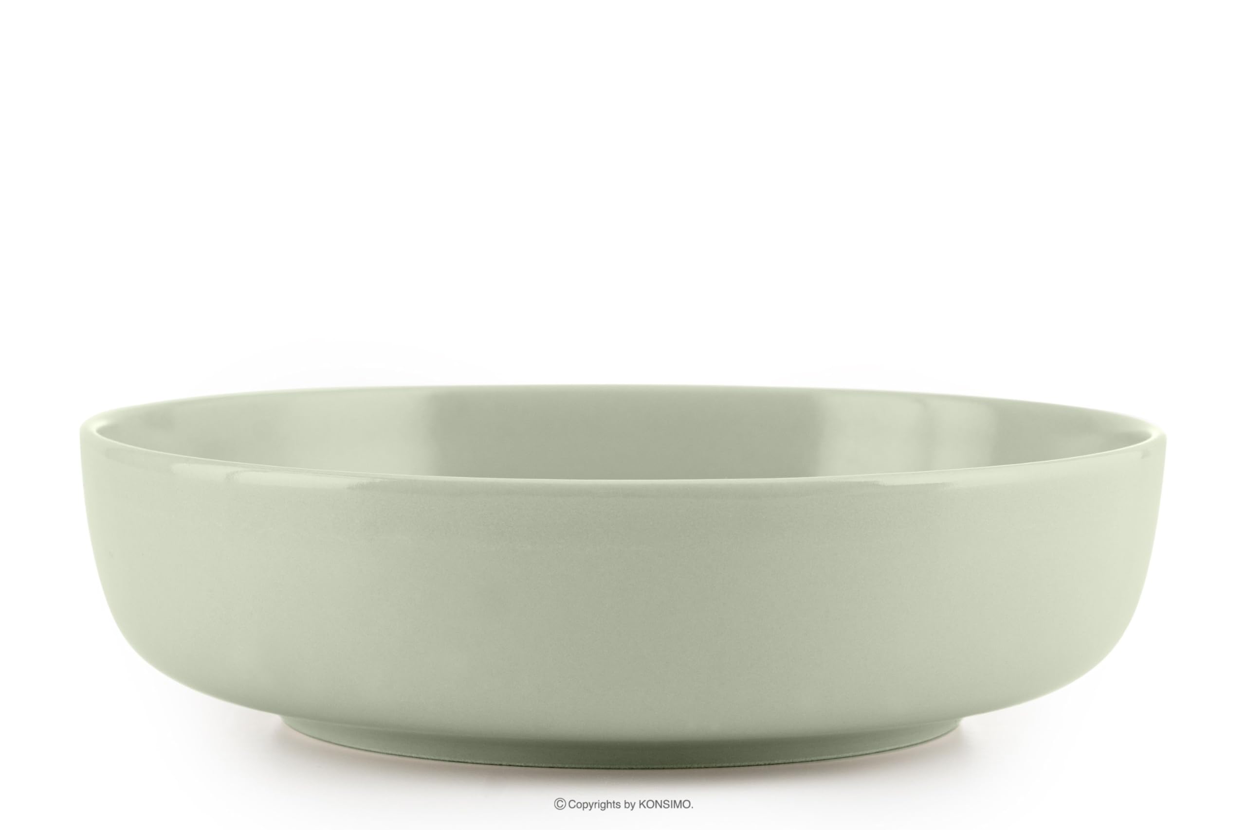Konsimo. Lot de 6 assiettes creuses élégantes en céramique - Assiettes à pâtes et assiettes creuses pour 6 personnes - Assiettes à salade VICTO passent au micro-ondes - 18,5 cm - Beige/vert mat