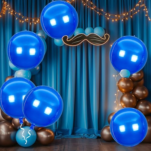 Image of Round 4D Mylar Balloons, Large Foil Metallic Balloons for Halloween Decorations - 22 Inch, 6 Pack (Blue)
