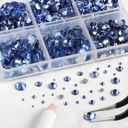 Image of Beadsland Flatback Rhinestones, Light Sapphire, 8300pcs Mixed 10 Sizes