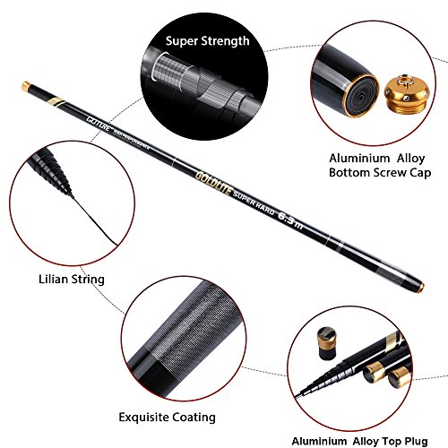 Goture Telescopic Tenkara Fishing Rod Collapsible Crappie Rods 1 Piece Portable Hand Fishing Poles Carbon Fiber Telescoping Stream Ultralight Inshore Carp Bamboo Pole Bass Trout 12 15 18 20 21 24Ft #TOP2