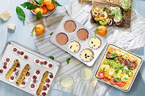 Teamfar Stainless Steel Bakeware Set Of 11, Toaster Oven Baking Pan Set, Lasagna Pan, Square & Round Cake Pan, Loaf Pan & Muffin Pan, Healthy & Durable, Dishwasher Safe & Smooth #TOP5