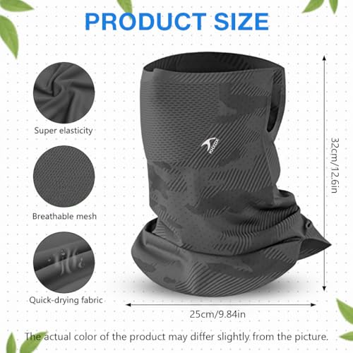Image of PROBEROS Sun Protection Face Mask for Bikers, Ice Silk UV Protection UPF 50+ Riding Face Mask Neck Cover, Ventilated Extended Face Cover with Ear Loops for Bike Riding, All Outdoor Sports-Grey