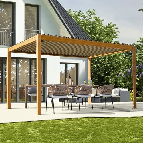Domi-Louvered-Pergola-10X13FT-Wood-Grain-Aluminum-Pergola-with-Adjustable-Roof-Wood-Looking-Alunimun-Frame-Efficient-Drainage-System-Outdoor-Pergola-for-Patio-Deck-Garden Domi Louvered Pergola 10X13FT Wood Grain Aluminum Pergola with Adjustable Roof Wood Looking Alunimun Frame Efficient Drainage System Outdoor Pergola for Patio Deck Garden