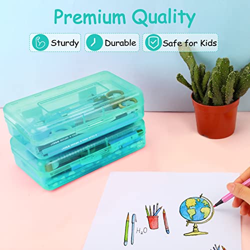 Image of Sooez 1 Pack Clear Pencil Box, Plastic Hard Pencil Case with Stickers, Large Crayon Box with Snap-tight Lid, Stackable Storage Box Art Craft Marker Organizer Box for Kids Boys Back to School, Green