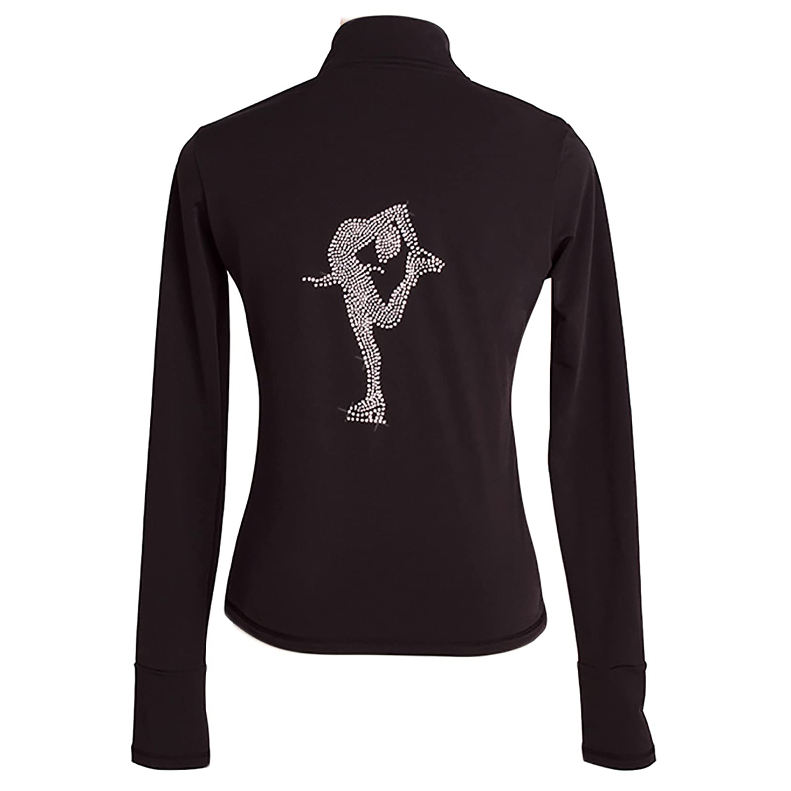 Veste de Patinage Artistique Filles et Femmes Costumes de Compétition D'entraînement Patinage sur Glace Crystal avec Strass(Size:XXS,Color:Noir-Épais)