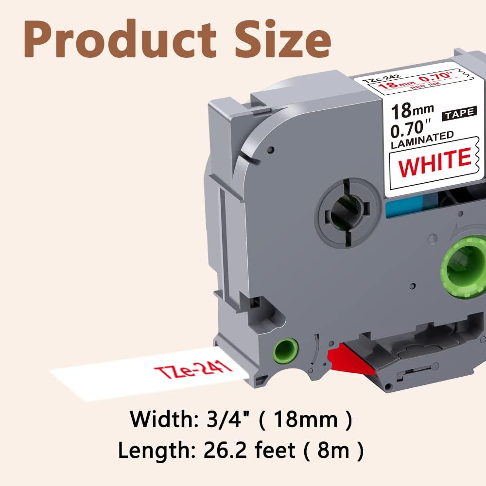 Hehua 18mm 0.7 Red on White Laminated Tape Compatible for Brother Label Maker Tape TZe-242 TZe242 TZ-242 TZ242 for P Touch PT D400 D450 D600 D610 P710BT, 3/4'' x 26.2ft, 3 Pack - Image 6