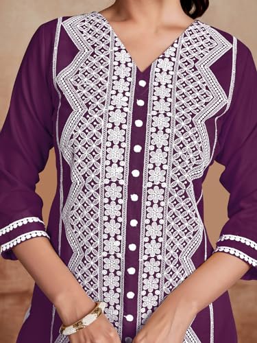 Image of EthnicJunction Women's Cotton Rayon Regular Fit Chikankari Embroidery Stright Kurta