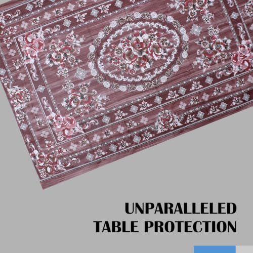 Image of Dakshya Industries Waterproof PVC Table Cover 60x90 Inch for Dining Table, Floral Printed Table Cloth, Washable Oilproof Table Protector, Plastic Cover for 6 Seater & 8 Seater Tables (Coffee)