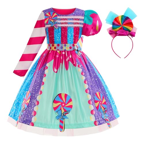 New front Candyland Tutu Dress Up Para Niñas Lollipop Disfraz De Princesa Del Juego De Rol De Caramelo Vestido Multicolor Niñas Disfraz de Dulces de Halloween，140