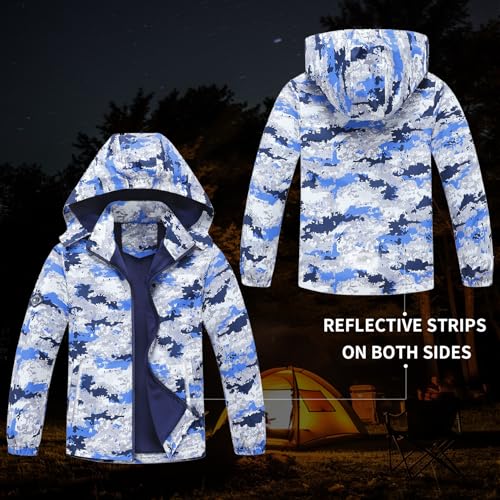 image for MGEOY Boys Rain Jacket Lightweight Waterproof Hooded Fleece Lined Rain