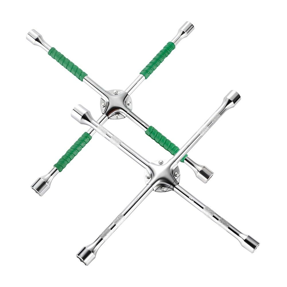 EasyByMall Chiave a bussola a quattro vie da 17 mm, 19 mm, 21 mm, 23 mm, per rimozione dadi delle ruote dell'auto, strumento a croce in acciaio resistente, con manico da 35 cm