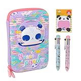 Panda Pencil Case for Girls Boys, 3D EVA Cute Pencil Pouch Large Capacity Pen Box Set with 2 PCS 8 Color Pen+Sticky Note, Anti-Shock Pencil Holder for Kids Girls School Supply Organizer Stationery