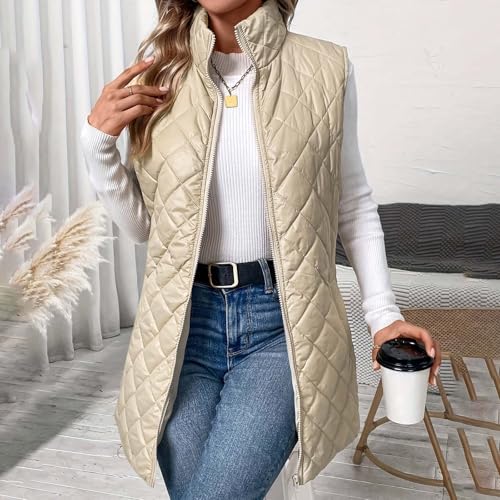 Quilted Puffer Vest for Women Lightweight Casual Winter Warm Padded Coats Zip up Sleeveless Outwear Vest with Pockets2