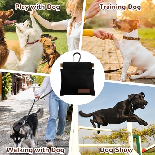 LIQWEI Leckerlibeutel für Hunde, Freihändige Futterbeutel Hundetraining mit Automatischem Verschluss, Kleine Hundeleckerlitasche mit Karabiner Welpen Leckerlitasche für Hundetraining (Schwarz)
