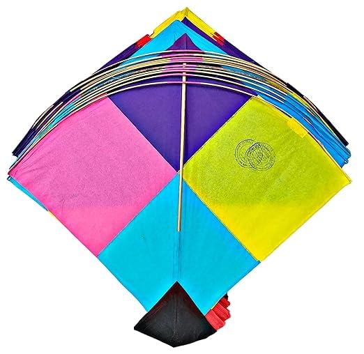 RUHANI Paper Kite Patang, Multi-Color, 42 x 42 cm, Pack of 10, Traditional Indian Festival Theme-image-0