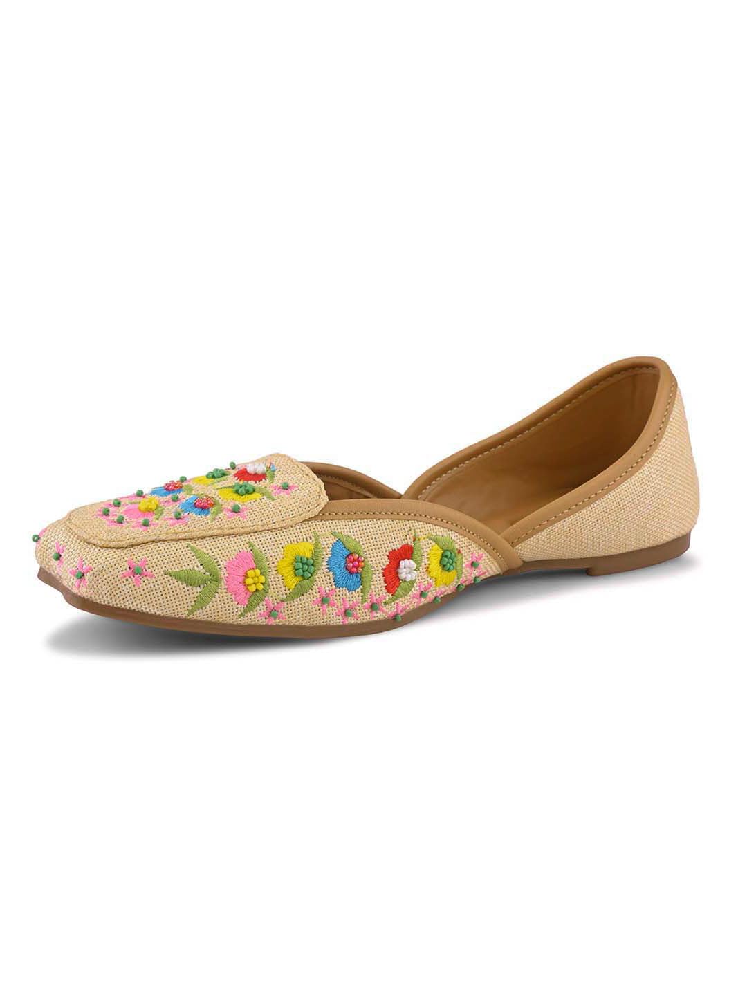 Women’s Embroidered Ethnic Slip-On Flats with Intricate Floral Threadwork | Soft Cushioned Insole | Lightweight Comfortable Traditional Juttis for Girls & Women-image-13