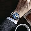 OLEVS Mens Watches Black Analog Quartz Band Stainless Steel Blue Face Chronograph Men's Wrist Watch Classic Roman Numerals Dress Watches for Men Luxury Diamond Luminous Waterproof Watch for Mens #2