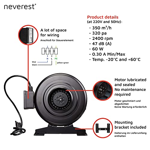 Rohrventilator neverest RV-B 100 mm für Lüftungssysteme
