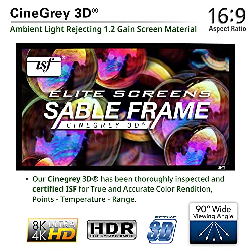 Image of Elite Screens 120-Inch ALR Projector Screen 16:9 - Ceiling & Ambient Light Rejecting, Fixed Frame Wall Mounted, ISF-Certified CineGrey 3D for Home Theater, Standard Throw Projectors, ER120DHD3