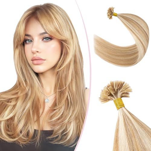 SEGO Pro Extension Capelli Veri Cheratina 35cm 25 Ciocche #12/613 Marrone Oro/Biondo Chiarissimo Capelli Umano U Tip Remy Human Hair Balayage (20g)