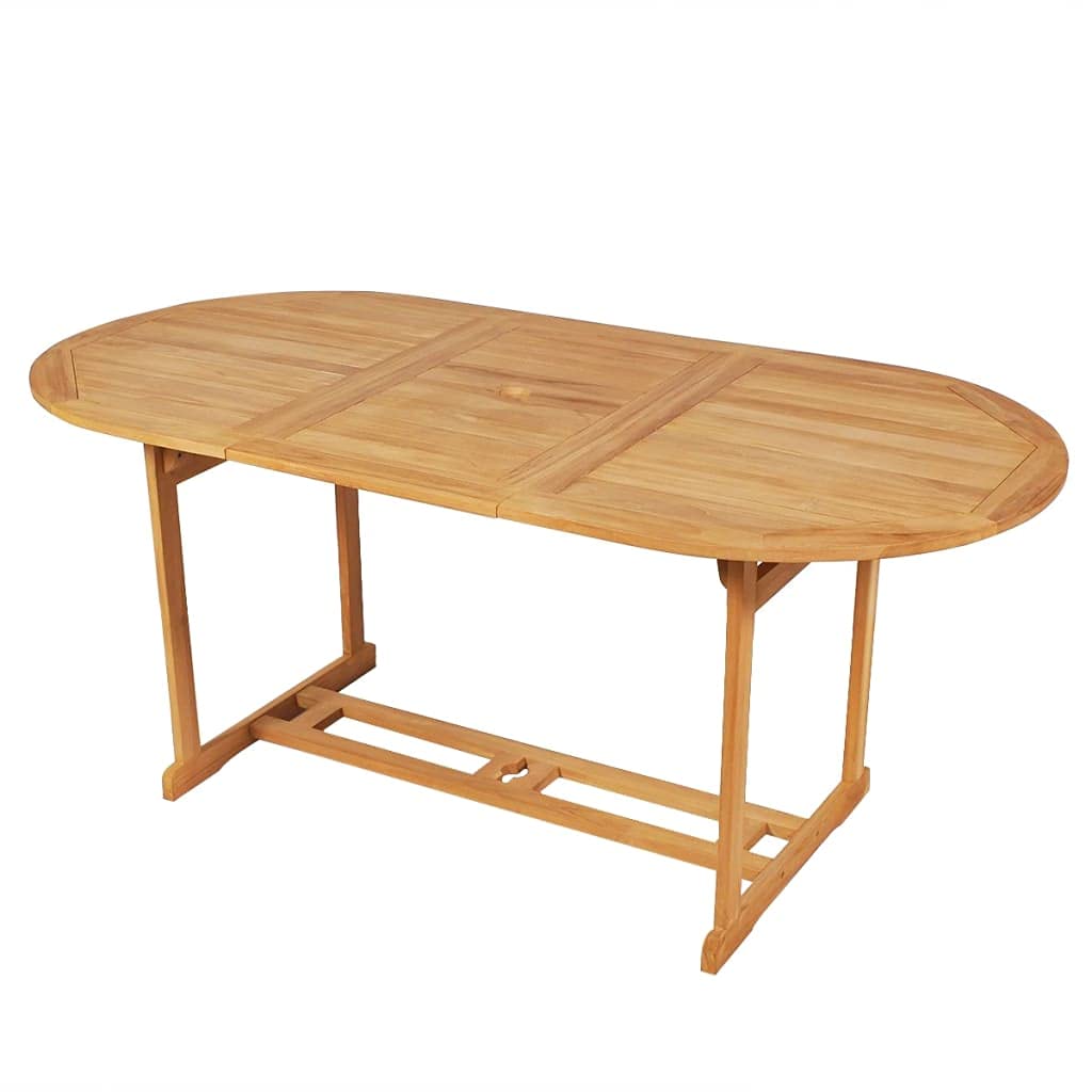 9-TLG. Gruppo da giardino in legno massello teak con foro parasole e sedie pieghevoli con schienale regolabile per terrazza