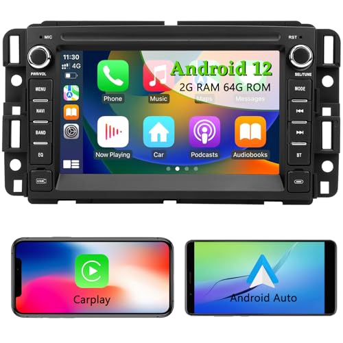 Car Stereo Radio for Chevrolet Chevy Silverado Tahoe GMC Sierra Yukon, Android 12 with CarPlay Android Auto Bluetooth GPS Navigation Touch Screen Head Unit, 7 Inch IPS Screen 2GB RAM+ 64GB ROM