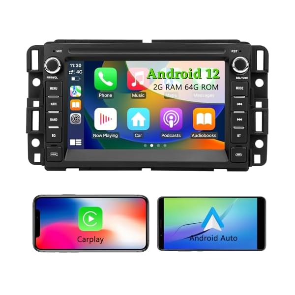 Car Stereo Radio for Chevrolet Chevy Silverado Tahoe GMC Sierra Yukon, Android 12 with CarPlay Android Auto Bluetooth GPS Navigation Touch Screen Head Unit, 7 Inch IPS Screen 2GB RAM+ 64GB ROM