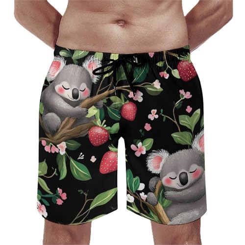 Cute Strawberry Koala Mens Swim Trunks Quick Dry Board Shorts Beach Swimwear Bathing Suits 5