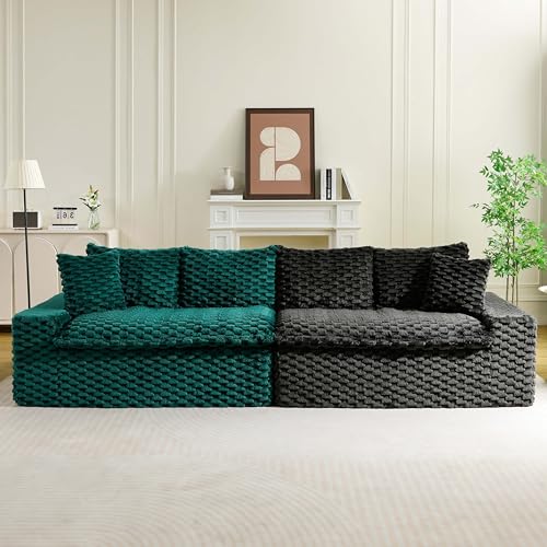 Image of KEIKI 120 inch Modular Boneless Couch Full Chaise for Apartment, 4-Seater Sectional Couches for Living Room Furniture, Deep Seat Oversized Plush Sofa Bed for Family Room Studio Pet Friendly, Green Black