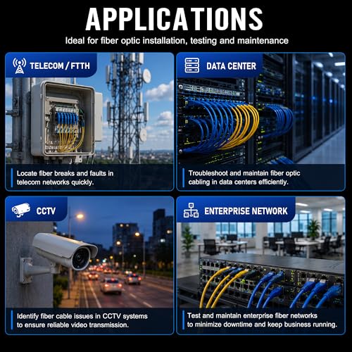 Image of Fiber Optic Visual Fault Locator Kit, Red Light Fiber Tester for Single Mode and Multimode Cable, VFL Pen Compatible with SC ST FC LC Connectors, Network Maintenance Test Tool