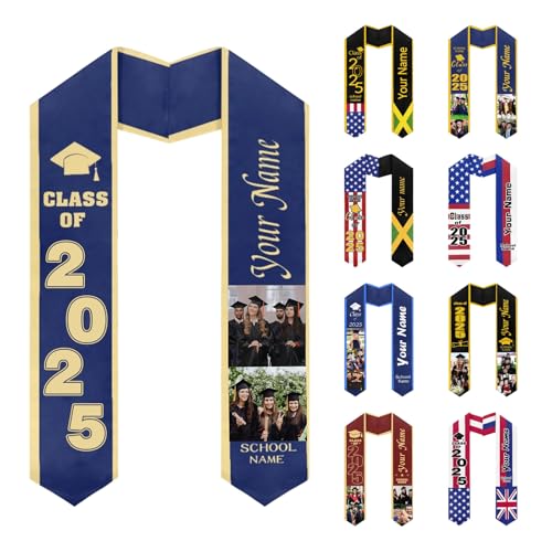Custom Graduation Stole - Personalized Graduation Sash Stole with Photo/Text, Customized Class of 2025 Graduation Gifts