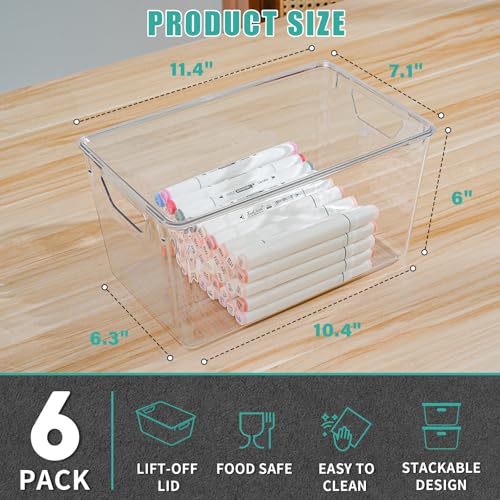 Image of 6 Pack Large Clear Storage Bins with Lids, Acrylic Arts and Craft Storage Containers, Stackable Clear Plastic Craft Storage Bins with Handles for Pantry Organizers and Storage, Kitchen, Fridge, Office
