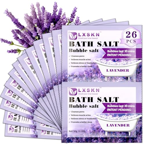 LXSKN Sales de baño – 26 piezas de sal espumosa – alternativa de baño envuelta individualmente a la sal de Epsom alivia el dolor muscular. Baño de espuma para hombres y mujeres, relaja y promueve un