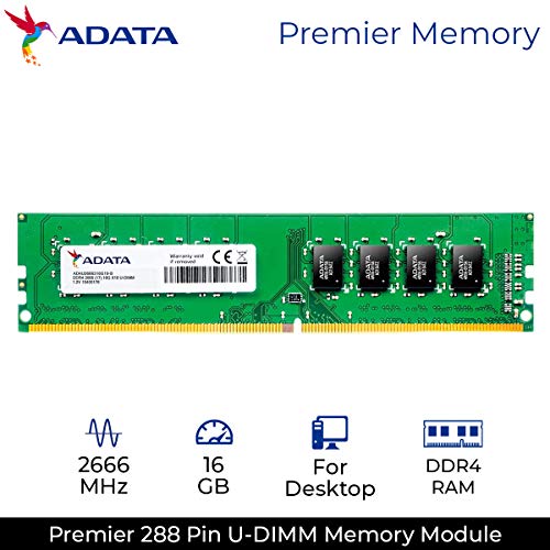 Image of ADATA Premier 16GB DDR4 2666MHz 288 Pin Unbuffered-DIMM Memory RAM for Desktop (AD4U2666316G19-R)