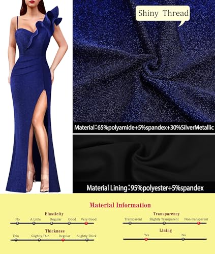 Image of VFSHOW Womens Ruffle One Shoulder Strap Ruched Formal Prom Wedding Maxi Dress V Neck Elegant Split Cocktail Evening Long Gown
